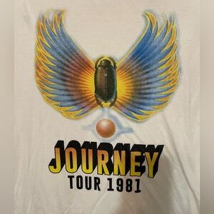 Journey Tour 1981 OFF WHITE SHORT SLEEVE GRAPHICS BAND T SHIRT BY NOMOTA LARGE